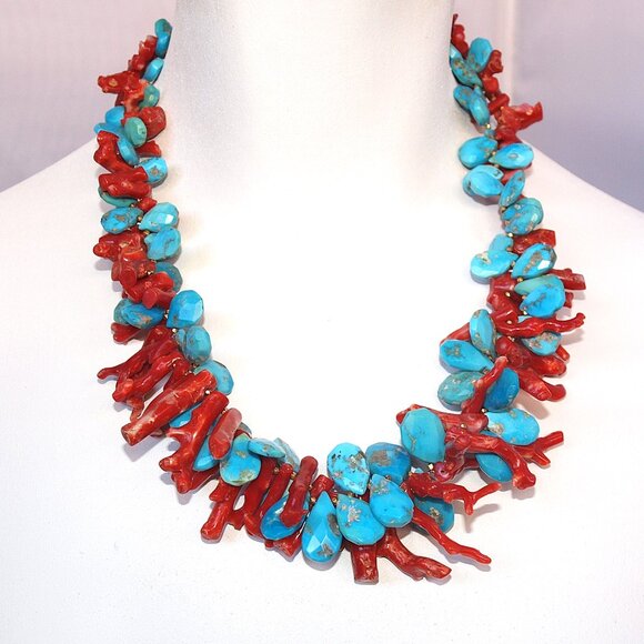 Oxblood Branch Coral, Turquoise, & 18kt Necklace - NWT
